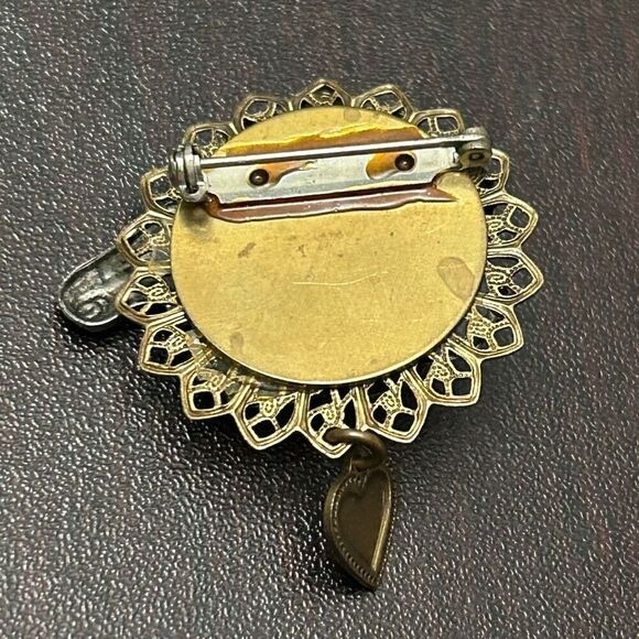 Vintage Horse Rodeo Theme Brooch Pin Silver & Gold-tone 3D Heart Charm - Picture 5 of 9